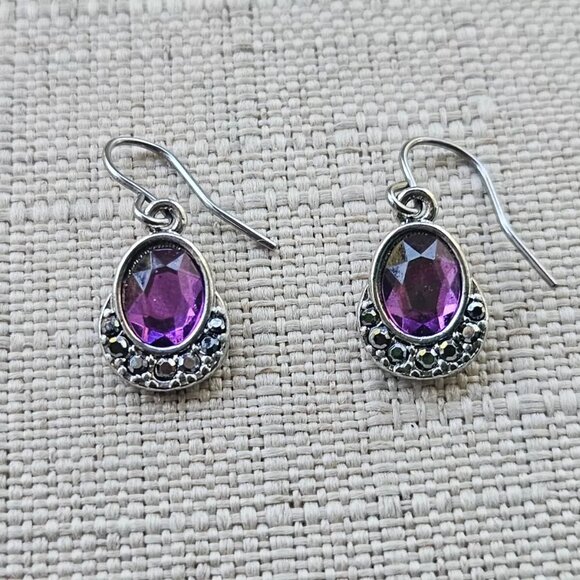 Liz Claiborne Women Earrings Purple Faux Stone Silver Tone Ear Fashion Jewelry - Picture 3 of 10